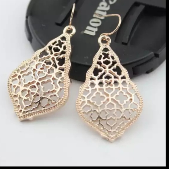 NEW Rose Gold Colored Filigree Drop Dangle Fish Hook Earrings - Picture 3 of 15